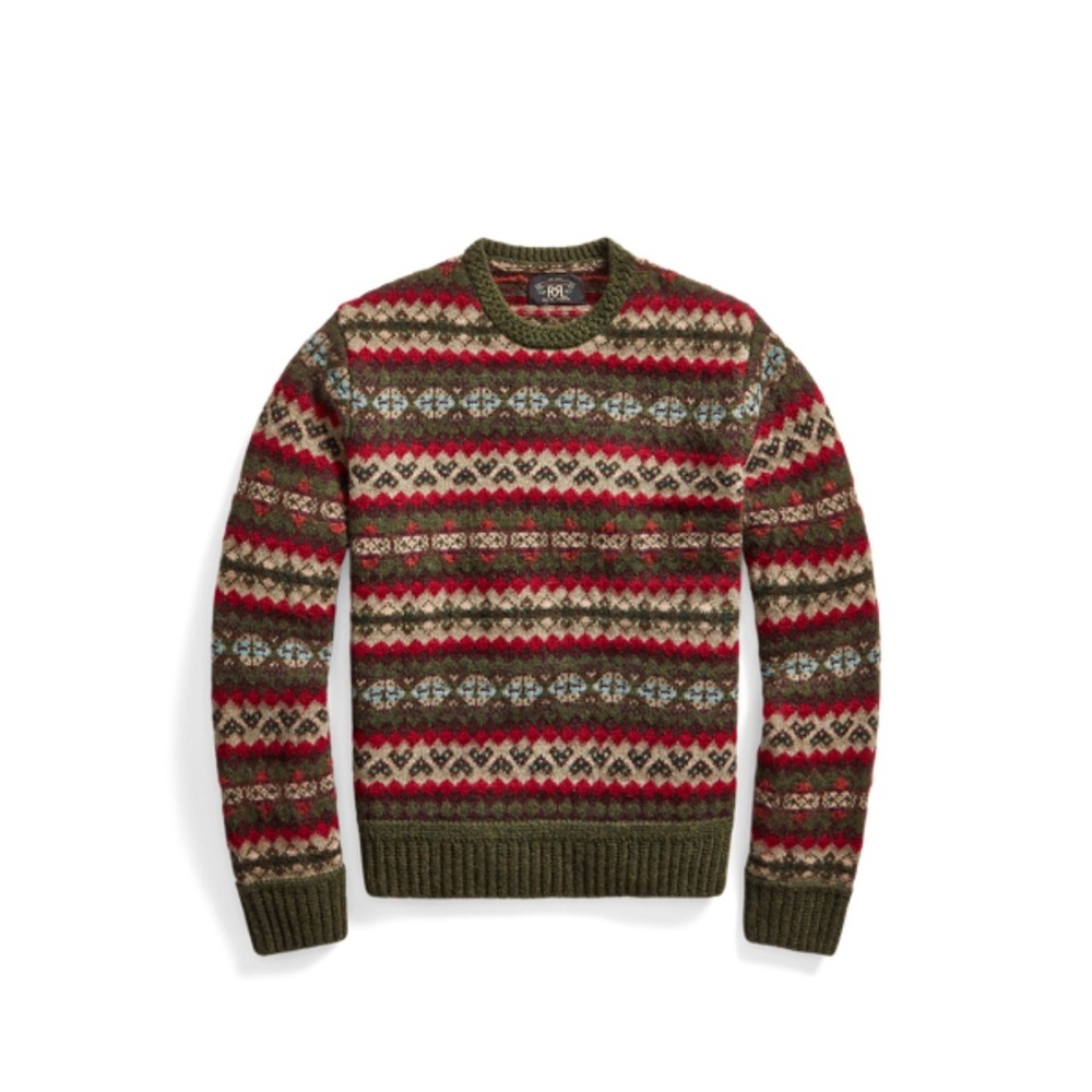 RRL Ralph Lauren Fair Isle Crewneck Sweater Men’s Blend 55% Wool-45% Alpaca Hair